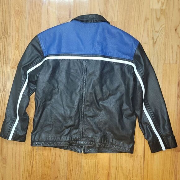Vintage 90s y2k Pepsi Points Black Leather Bomber Jacket Car Moto Grunge Coat XL - Picture 8 of 9